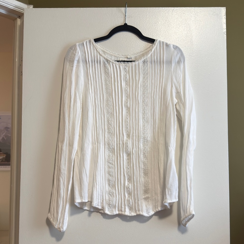GAP white romantic boho lace pintuck blouse top size Small